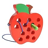 USATDD Wooden Lacing Apple Threading Toy Wood Block Puzzles Fine Motor Skills Montessori Activity Early Learning Educational Airplane Car Travel Game for Baby Toddlers Kid 1 2 3 Years Old