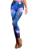 qbsm Blue Fashion Galaxy Space Cosmic Tie Dye Graphic Stretchy Tights Leggings Pants