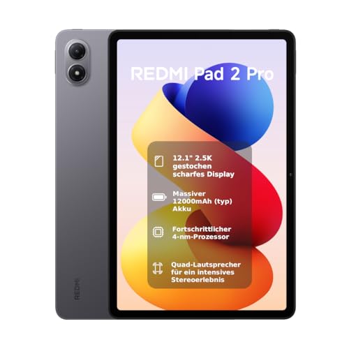 REDMI Pad 2 Pro, 6+128GB, 12,1" 2,5K 120Hz Display, Riesiger 12.000mAh (typ) Akku, 4nm Prozessor, Nahtlose Konnektivität, Graphitgrau