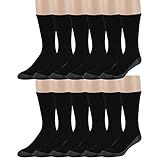 Zeke Men's Crew Work Socks - 12 Pack - Cushioned Sole - Mesh Ventilation - Arch Support - Soft and Comfortable (Black, Socks Size 10-13/Shoe size 6-12)