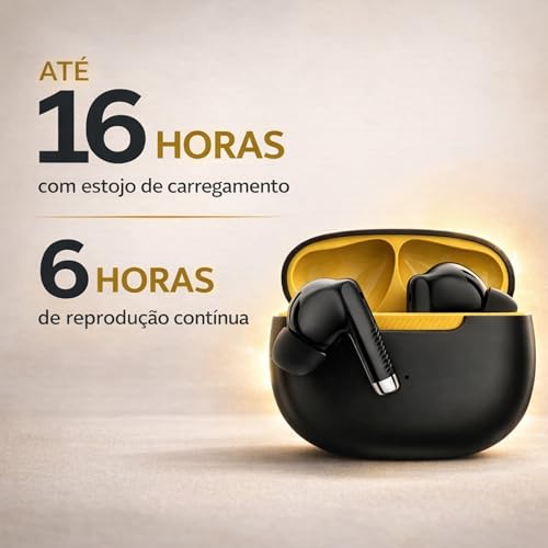 Fone de Ouvido Bluetooth 5.4 TWS Preto Sem Fio com Microfone, Controle Touch, Estojo Carregador USB-C, Até 16h com Estojo, Encaixe Intra-Auricular com Redução de Ruído, Android e iPhone