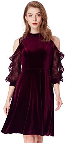 Alisa Pan Cold Shoulder Velvet Christmas Party Dress 05896