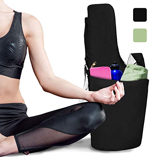 RIMSports Yoga Mat Bag – Lightweight Carrier with Hoodie and Large Size Pockets – Ideal for All Yoga Mats (Black)