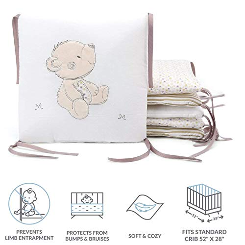 Lehom Baby Crib Bumpers Bear Beige 6 Pieces Baby Crib Bed Liner Bumper Pad Set for Boys Girls Cotton Breathable Washable - Thumbnail 2
