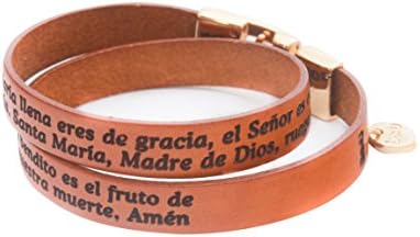 Nativo Crafts - Handcrafted leather bracelet with engraved Hail Mary in Spanish (Ave María). Double strand wrap. 0.39 in x 14 in