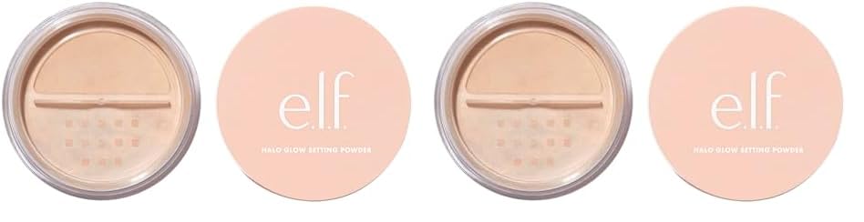 e.l.f., Halo Glow Setting Powder, Silky, Weightless, Blurring, Smooths, Minimizes Pores and Fine Lines, Creates Soft Focus Effect, Medium, Semi-Matte Finish 6.8g (Pack of 2)