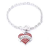 JGFinds DIABETIC Awareness Alert Charm Womens Bracelet, 9 Silver Tone (Red Rhinestones)