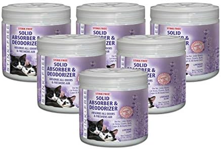 Stink Free Solid Gel Absorber & Deodorizer – Absorbs All Odors & Freshens Air – Great for Litter Boxes, Cat Areas, Closets, Beds, Cages, All Home Uses - Lavender Scent, 15oz, 6 Pack