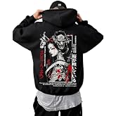 Elyora Mens Fleece Japanese Graphic Hoodies, Fashion Pullover Sweatshirt with Hood, Casual Long Sleeve Fall Winter Streetwear