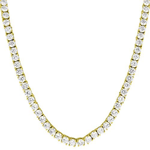 Solitaire Link Necklace 14k Gold Finish Lab Diamonds 22 Inch Iced Out 4mm Chain