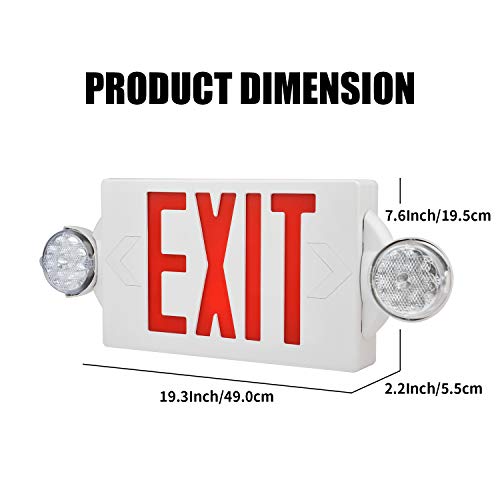 AKT LIGHTING LED Emergency Light & Exit Sign Combo, Red Exit Sign, UL Certified Emergency Exit Light, Adjustable Lamps with Back-up Battery (Red, 1 Pack) - Thumbnail 3