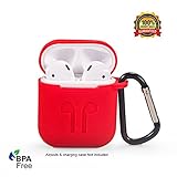 Airpods Case Airpod Accessories Case Airpods Protective Silicone Case for Apple Airpod Charging Case with Anti-lost Strap and Carabiner, Premium Quality Water-proof Shock-proof Case for Apple AirPods