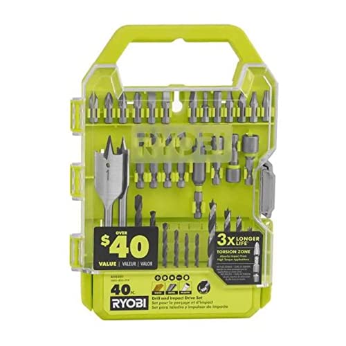 RYOBI Bohrer- und Schlagschrauber-Set (40-teilig) Holz Metall Muttern Schrauben