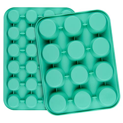 SJ European LFGB Silicone Muffin Pan, Mini 24 Cups and Regular 12 Cups Cupcake Pans, Food Grade Silicone Molds for Baking, Mint Green, Non-Stick & BPA Free, Pack of 2