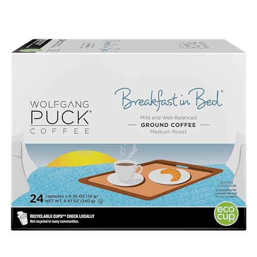 WOLFGANG PUCK COFFEE SINGLE SERVE CAPSULES, MEDIUM ROAST, COMPATIBLE WITH KEURIG K-CUP BREWERS, BREAKFAST IN BED, 24 COUNT
