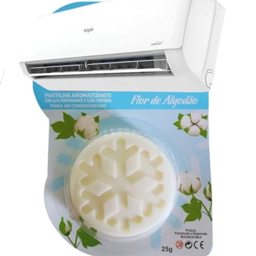 Pastilha Bactericida Aromatizante para Ar Condicionado Split – FLOR DE ALGODÃO (25g) Higienizadora Ação Neutralizadora de odores Aroma Contínuo ELIMINA MAU CHEIRO