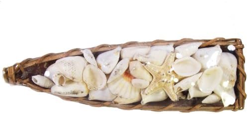 White Seashells in 12 Inch Handcrafted Coconut Boat with Knobby Starfish Vase Filler Wedding Favor