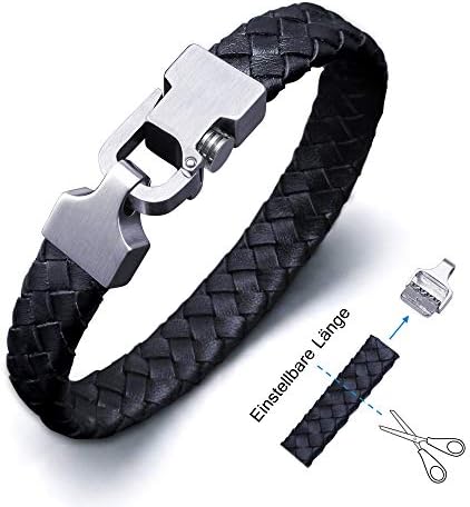 Amtier Men's Genuine Leather Braided Bracelet Adjustable Strap with Stainless Steel Push-Pull Clasp