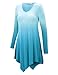 Lock and Love WT1050 Womens V Neck Long Sleeve Dip Dye Handkerchief Hem Tunic Top L AQUA