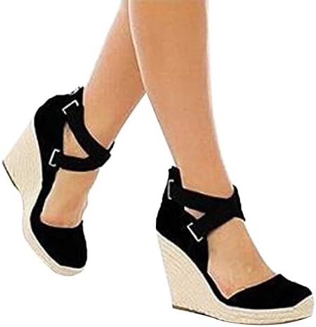 Veodhekai Women High Heel Wedge Sandals Retro Espadrilles Wedges Flats Shoes Canvas Beach Shoes Platform Roman Sandals