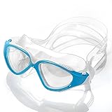 HiCool Pro Swimming Goggle Mask with Anti-Fog and UV Protection Mirrored lenses for Adult Man and Woman (Blue/Clear)