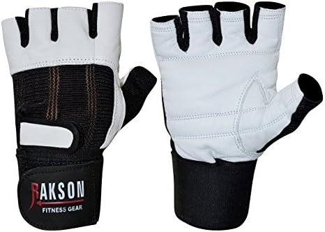 Men's White Leather Weightlifting Gloves Wrist Wrap Gym Fitness Workout Exercise Weight Lifting Gloves Rk-207W (Small)