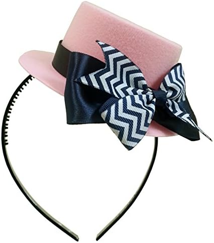 Mad Hatter Striped Bow Pink Mini Top Hat Headband Alice in Wonderland Birthday Tea Party Baby Shower