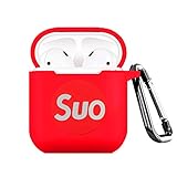 Ztowoto Airpods Case Airpods Accessories Protective Silicone Cover and Skin with Carabiner and Airpods Staps for Apple Airpods Charging Case (Red-2)