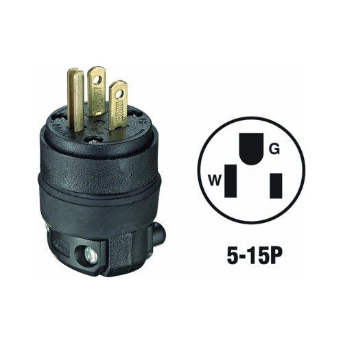 Leviton 515PR 6 Pack Rubber Back 3Wire 2 Pole Straight Blade Ground Plug