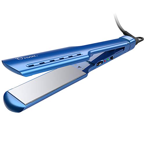 Ovonni Nano Titanium Flat iron, Dual Voltage 1 3/4 Inch Wide Plate Hair Straightener, Professional Instant Heat Up Auto Shut Off Adjustable Temperature Straightener Iron for All Hair Types (Blue)
