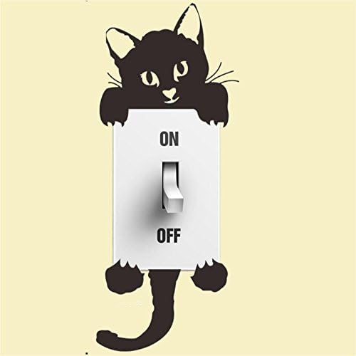 Honny Home 1pc Black Switch Cat Wall Stickers Light Switch Decor Decals Art Mural Baby Nursery Room
