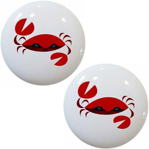 Set of 2 Red Cartoon Crab Ceramic Cabinet Drawer Knobs