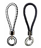 AM Landen Fashion Braided Leather Key-Chains Handbags Charms(Black+Black/White Double Rings Set)