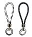 AM Landen Fashion Braided Leather Key-Chains Handbags Charms(Black+Black/White Double Rings Set)