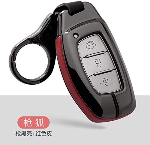 OIFMKC Car Key Cover Zinc alloy Genuine Leather car key case cover For Hyundai Verna Sonata Elantra Tucson Auto Creta I10 I20 Santa Fe2016 2017 2018,A,black red