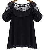QZUnique Women's Plus Size Sexy Blouse Short Sleeve Fashion Lace Shirt Top