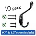 Ambipolar 10 Pack Heavy Duty Metal Decorative Dual Coat Hook/Hat Hook - Wall Mounted (Two Types of Screws Included), Wall Hook, Double Coat Hanger, 3-1/2