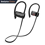 Bluetooth Headphones, Wireless Earbuds Bluetooth 4.1 with Microphone Sport Stereo Headset,IPX7 Waterproof Earphones,Premium Sound with Bass, Noise Cancelling, for Gym Running Workout (Black)