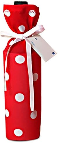 Valentine's Day Deluxe Wine Bags New- Stretchy Fabric and Eco Friendly- Red & White Polka Dot (Set of 3 with Gift Tags and Satin Bows) Make Your Bottle Look Special