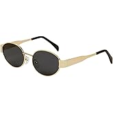 Plinvo Retro Oval Sunglasses for Women Men - Polarized UV400 Protection 90s Metal Frame