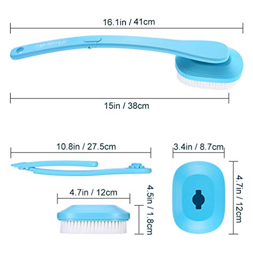PRETTY SEE Back Brush, 2 in 1 Bath Brush Foldable Long Handle for Shower,Brush Back Scrubber Body Brush with Hard and Soft Bristles (2 Pack), Blue - Thumbnail 6