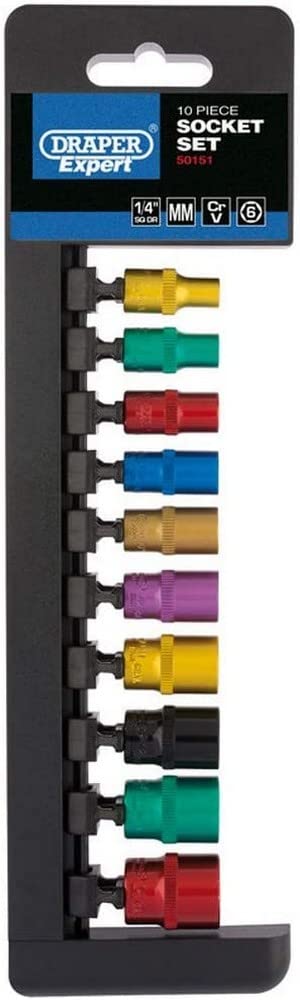 Draper 50151 1/4-Inch Square Drive Metric Coloured Socket 10 Piece Set