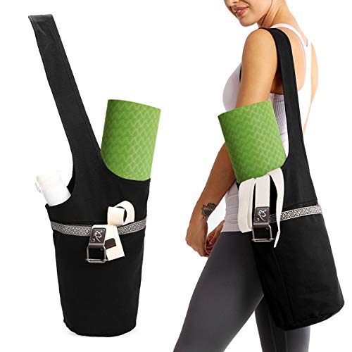 WAEKIYTL Yoga Mat Bag with Large Size Pocket and Zipper Pocket, Fit Most Size Yoga Mats, Long Tote with Pockets – Holds More Yoga Accessories, Yoga Bags and Carriers for Women (Black)