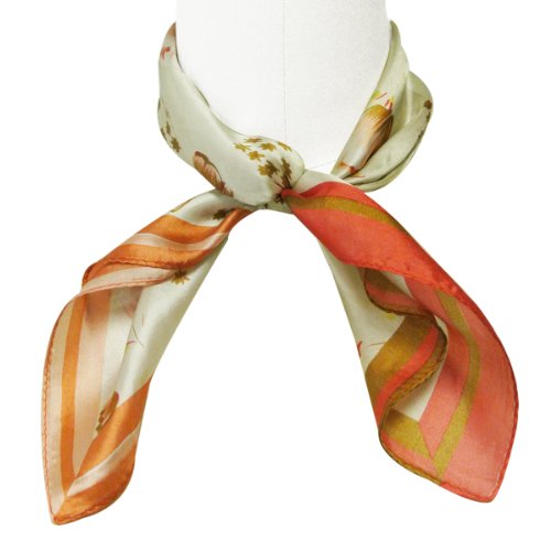 Wrapables 100% Silk Neckerchief Square Scarf, Coral Tulips
