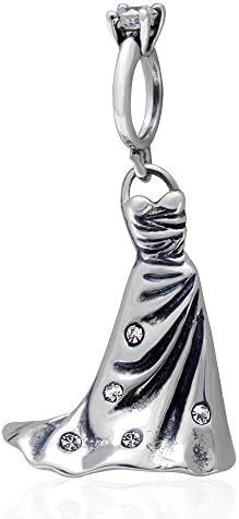 Amoony 925 Sterling Silver Pendant Women Dress with Ring Charms Fit Pandora Charms (white)