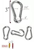 3 Inch Stainless Steel 304 Spring, Snap, Link, Hook, Clip Carabiner-Keychain, Keyring/Camping/Fishing//Hiking/dog leash...etc.. Set of 4 ( D Shape Carabiner, can opener, and round carabiner included)