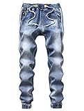 Vogstyle Boy's Drawstring Denim Pants Narrow Feet Slim Fit Jogger Jeans