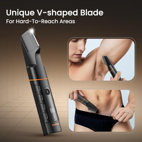 MAXGROOM Manscape All-in-One Body & Pubic Hair Trimmer for Men, No-Nick Groin & Ball Shaver, Waterproof Mens Electric Grooming Kit with LED Display, USB Rechargeable (Black)