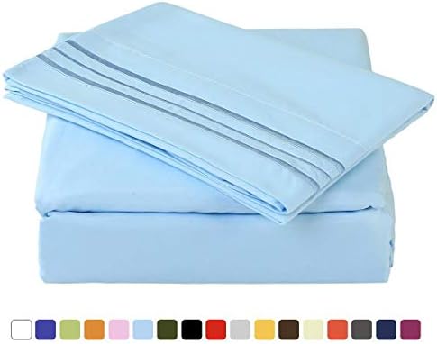 MEROUS Microfiber Bed Sheets Set - 100% Brushed 1800 Soft Hypoallergenic Fitted Sheet 3 Piece Set - Wrinkle, Fade, Stain Resistant - Lake Blue, Twin XL