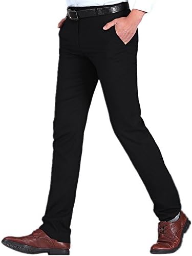 Kalanman Men's Dress Pants Stretch Slim Fit Wrinkle-Free Straight Leg Trousers Suit Pants (US SIZE 28( Tag 29 ), Black)